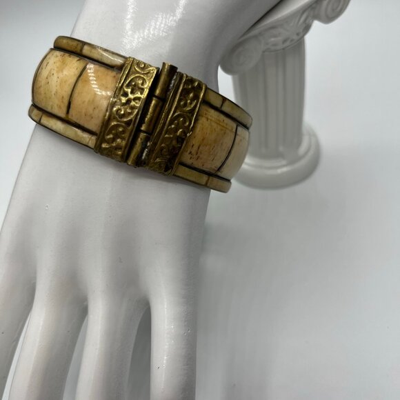 Vintage Brass Inlaid Tribal Bangle / Bracelet India JP231 - Picture 4 of 8